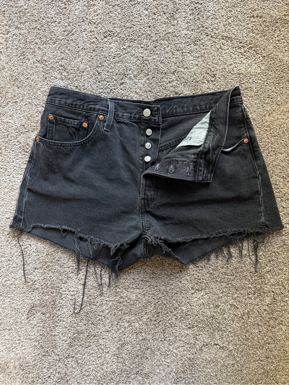 Levi Black Distressed High-Rise Denim Shorts